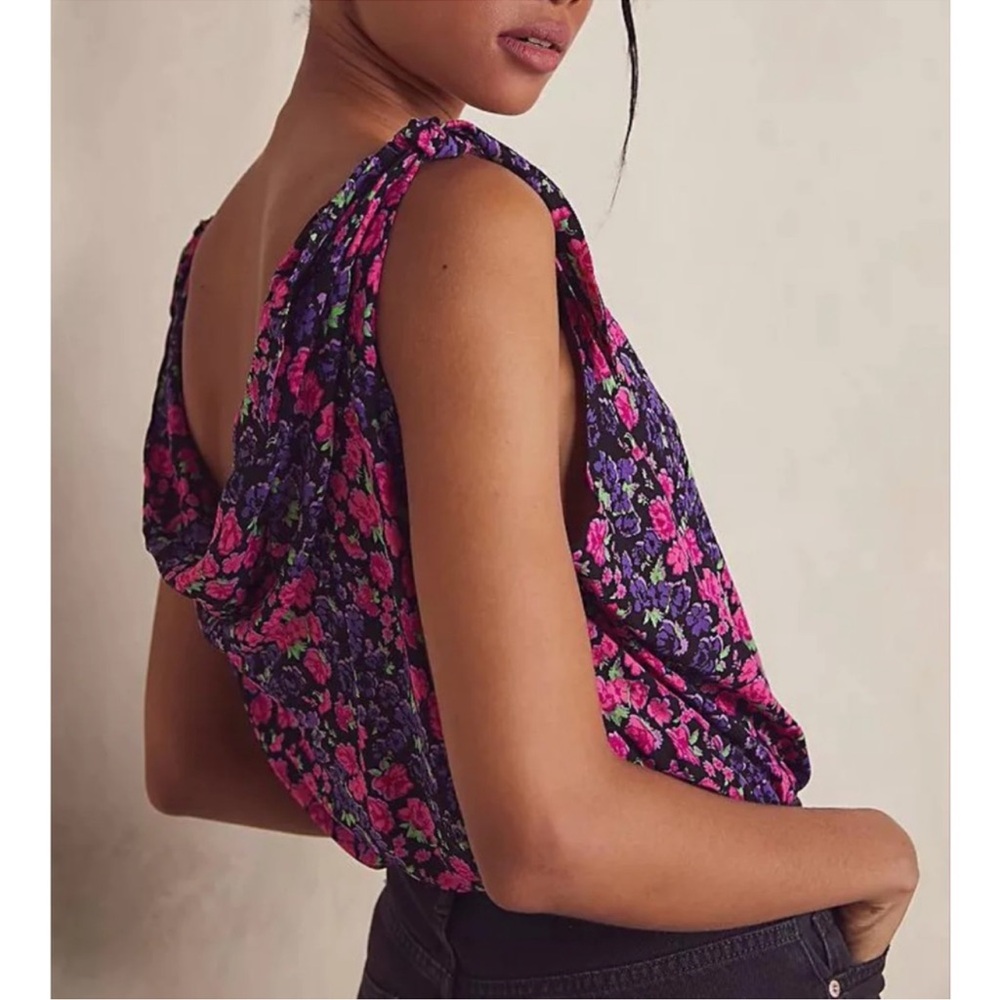 Free People intimately NWT Floral Sleeveless Top Purple pink bodysuit oversized